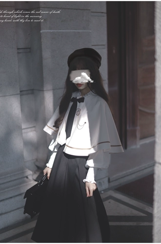 Плащ, жилет, рубашка, длинная юбка, элегантная студенческая юбка в складку