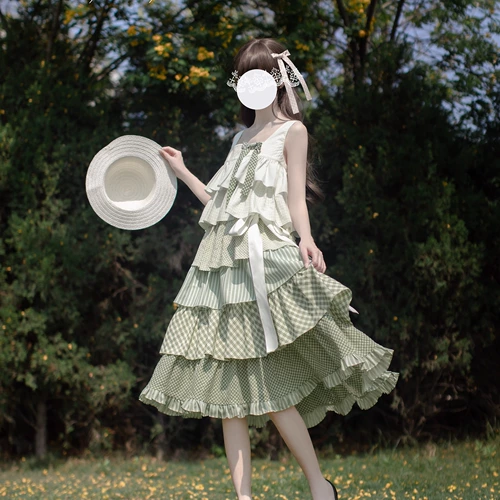 胡桃木 Оригинальное зеленое платье, длинная юбка, стиль Лолита