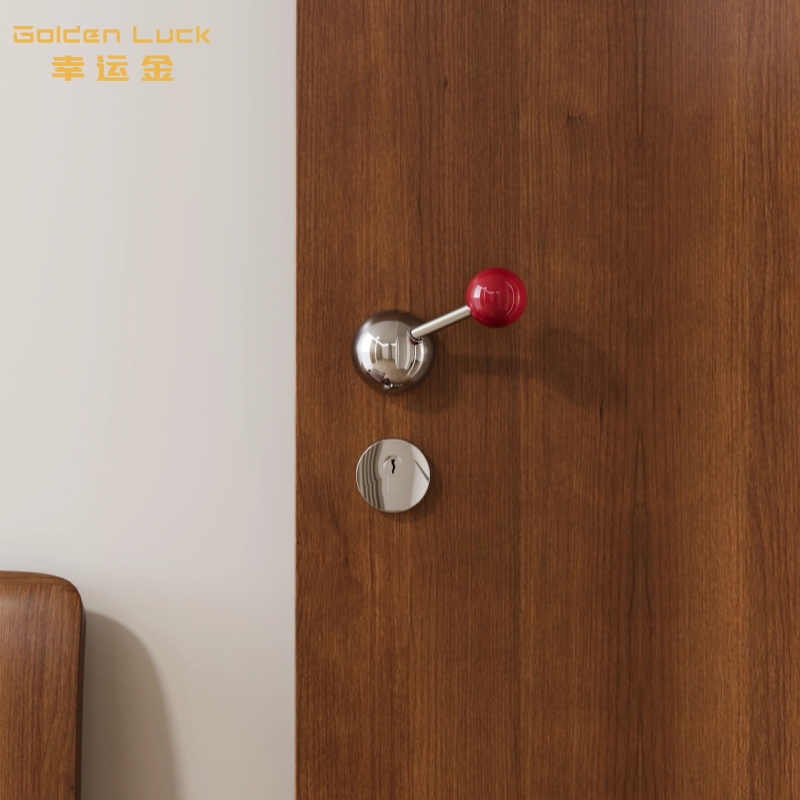 Medieval-Style Retro Door Lock, Minimalist Design, Silent Magnetic Indoor Black Walnut Door Handle, Solid Wood Round Handle