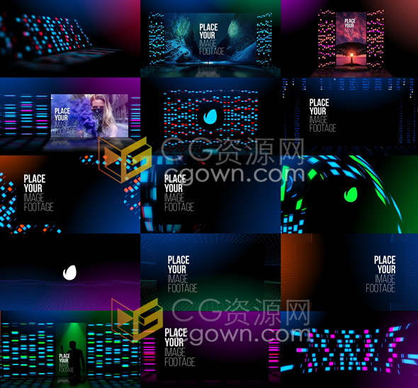 128组舞台场景背景环境LED灯光霓虹灯效果与地球太阳月亮等星球素材-AE模板下载
