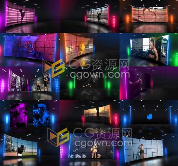 128组舞台场景背景环境LED灯光霓虹灯效果与地球太阳月亮等星球素材-AE模板下载