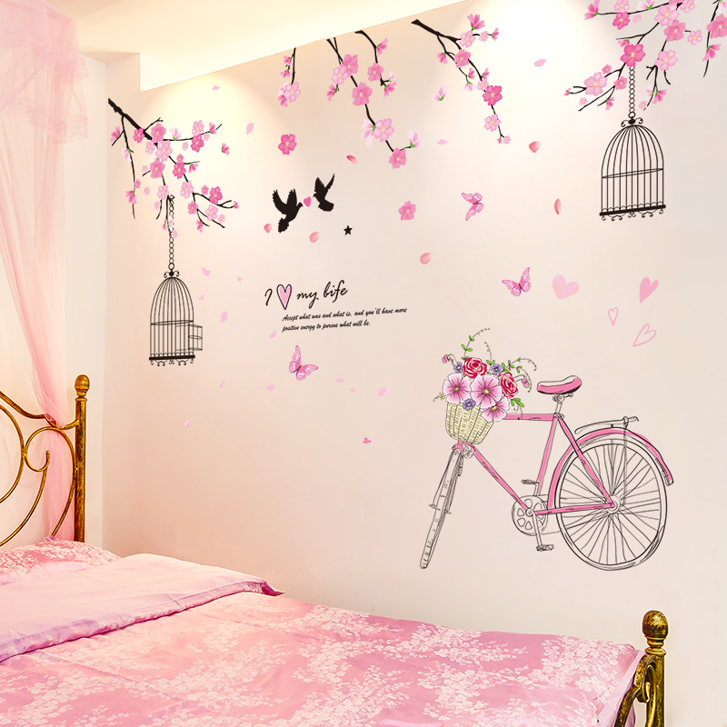 Girly heart room layout pink wall stickers girl bedroom wall decoration wallpaper self-adhesive dormitory bedroom stickers