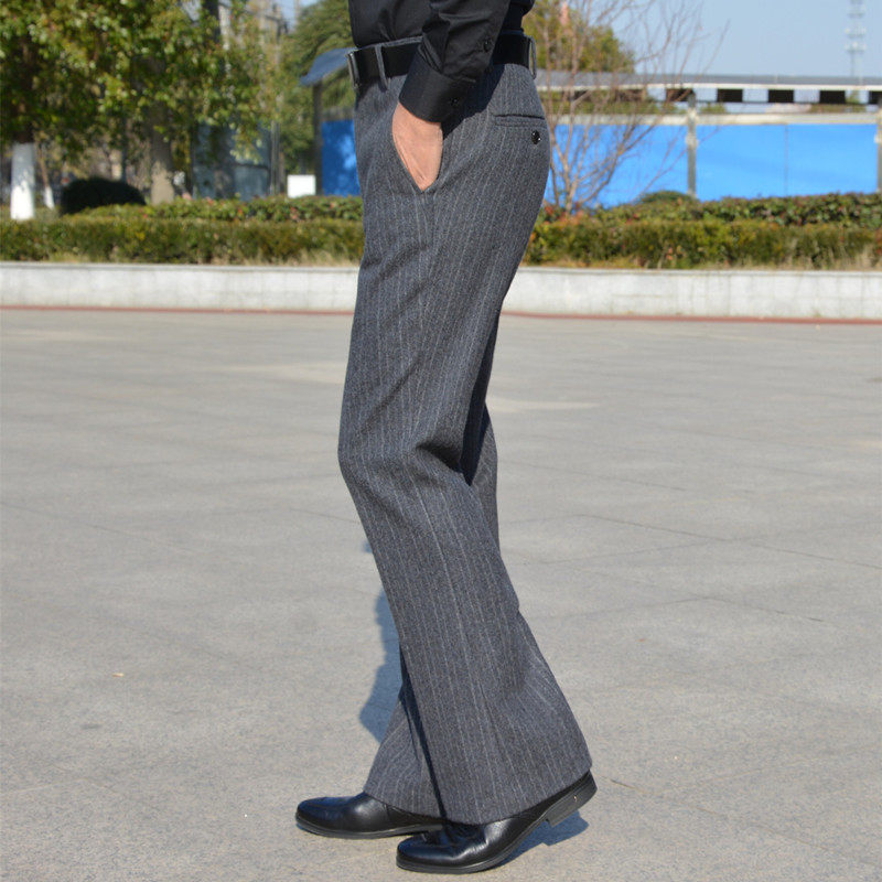 Men Wool Thicken Striped Flared Pant Vintage 60s 70s Bell Bottom