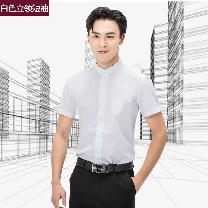 New Men Led Short-sleeved Shirt China Feng Han Edition Repair Business Career Workshop Clothing White Half-sleeved Shirt