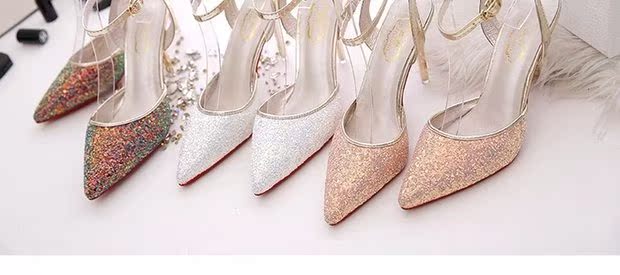 Xuân 2018 mới cao gót nhọn mũi nhọn khóa thời trang gợi cảm sandal stiletto giày phù dâu giày thủy triều dép bitis nữ