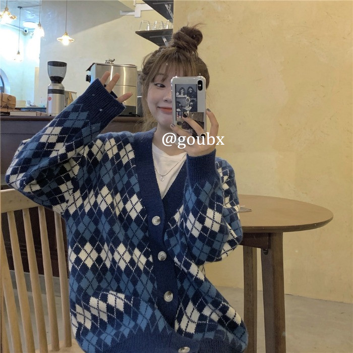 2021 Spring Autumn Season New Exterior Wearing Loose of Lazy Wind Sweater Jacket Women's Magniti Thicken Knit Cardiovert Blouse