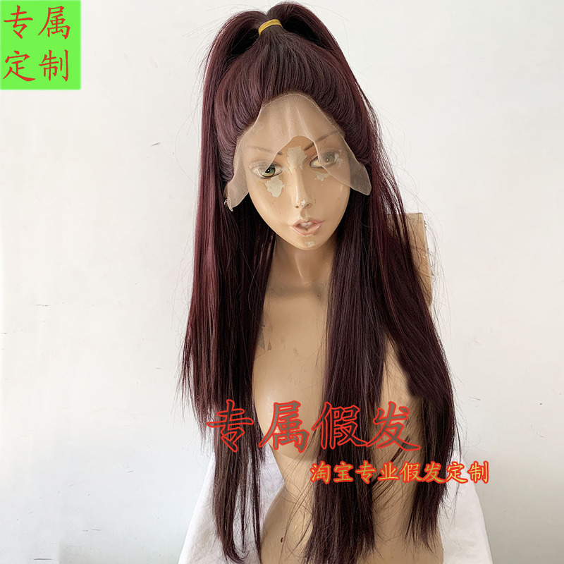 European and American Style Daily Wig, Natural Color 99J Dark Wine Red Long Straight Hair Wig for Women, Realistic Hand-Woven Wig