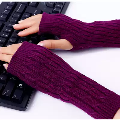 Half-finger gloves Women's autumn and winter half-exposed fingers warm thick cashmere wool knitting writing short gloves
