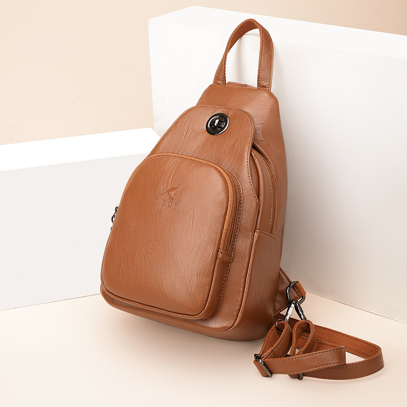 Chest Bag Woman Bag New 2019 Fashion personality Small Shoulder Bag Double Shoulder Bag Woman Soft Leather 100 Hitch Leather Girl Bag Theft Protection Bag