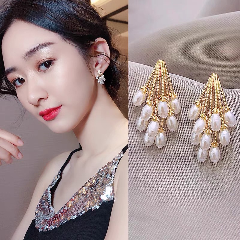 JR 2021 Summer New Ins Hong Kong Style Pearl Earrings Elegant Goddess Fine Earrings Fashion