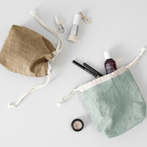 Flax color double storage bag tote Net red bag small vintage linen bag play drawstring jewelry bag