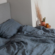 Nordic washed linen four-piece bedding Net red ins plain bed linen quilt homestay style double bed supplies