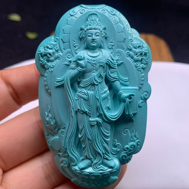 Turquoise Guanyin Statue, Work by Beigong Master, Natural Raw Turquoise, Full-Body Guanyin, Authentic Collectible Item, 69 Grams Turquoise Guanyin Statue, Work by Beigong Master, Natural Raw Turquoise, Full-Body Guanyin, Authentic Collectible Item, 69 Grams