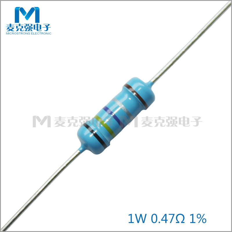 Bulk in-line metal film resistance 1W 0 47 Euro 1% five-color ring resistance 0 47R black yellow purple silver brown