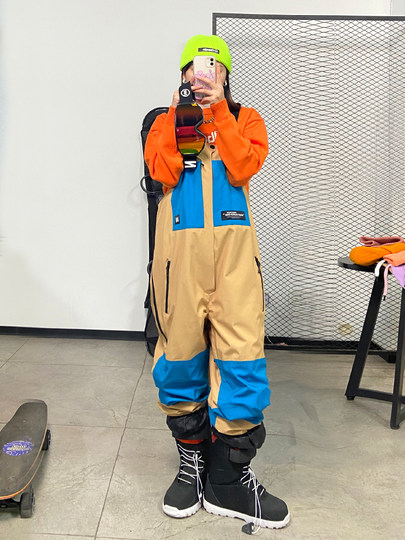 Nandn Nanen 23 New Ski Overalls Snowboard Jumpsuit Waterproof Wear-Resistant Loose Fit Unisex Color-Blocking Breathable