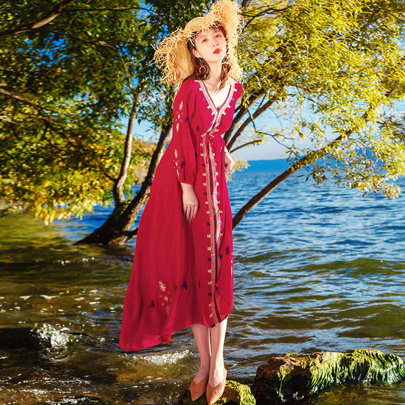 Váy đi biển nữ dài tay Thái Lan thương hiệu Bali Sanya cotton lụa bên bờ biển ngày lễ - Sản phẩm HOT đầm voan hoa nhí