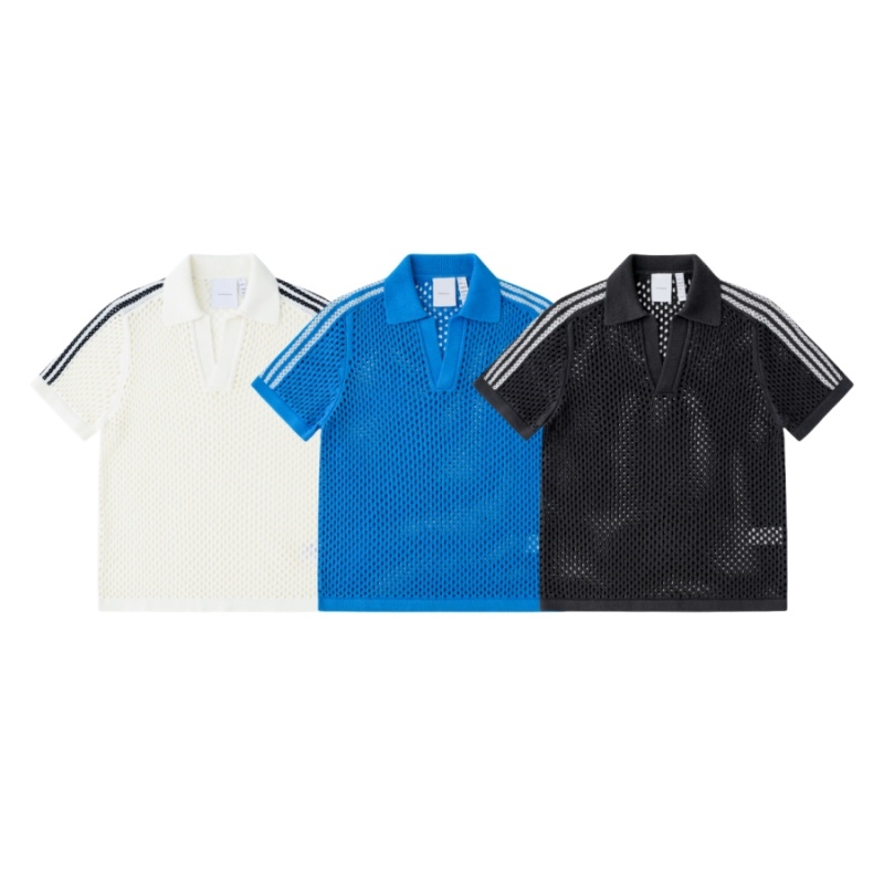 Black Christmas Tree 24Fw Custom-Woven Three-Color Hollow Knit Polo Shirt Short-Sleeve T-Shirt, Same Style as Jennie and Edison Chen