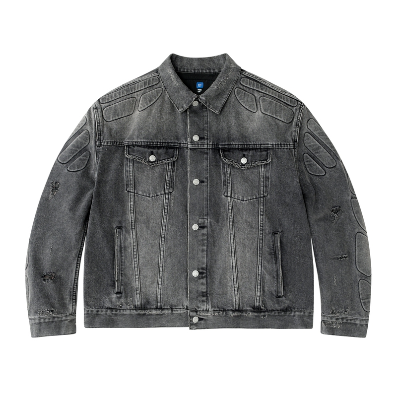 [Peak Jue Jian] Yeezy Black Armor Destroyed Washed Kanye Ye Trendyy High Street Denim Jacket