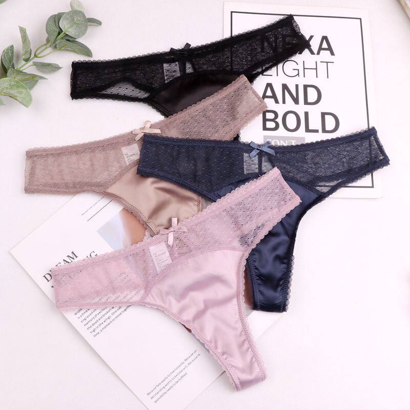 4401 European and American lace emulated silk-tinged pants T-pants underpants women feel light and luxurious hollowed-out fashion triangle pants Chaurette