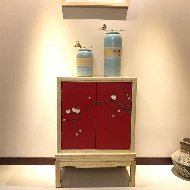 New Chinese Color Painting Xuanguan Cabinet Modern Chinese Style Door Hall Cabinet Decoration Cabinet Solid Wood Lockers Clubhouse Furniture Customized
