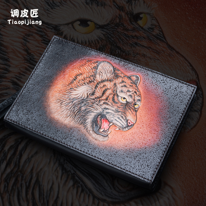 Pucker men's hand grab bag 2022 new tide cards genuine leather letter enveloping high-grade senses clip leather handmade leather bag