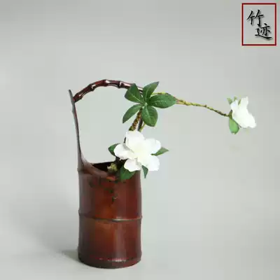 Bamboo solid wood Chinese-style Japanese retro Zen flower vase Flower road Floral arrangement Tea room decoration Bamboo trail tea set