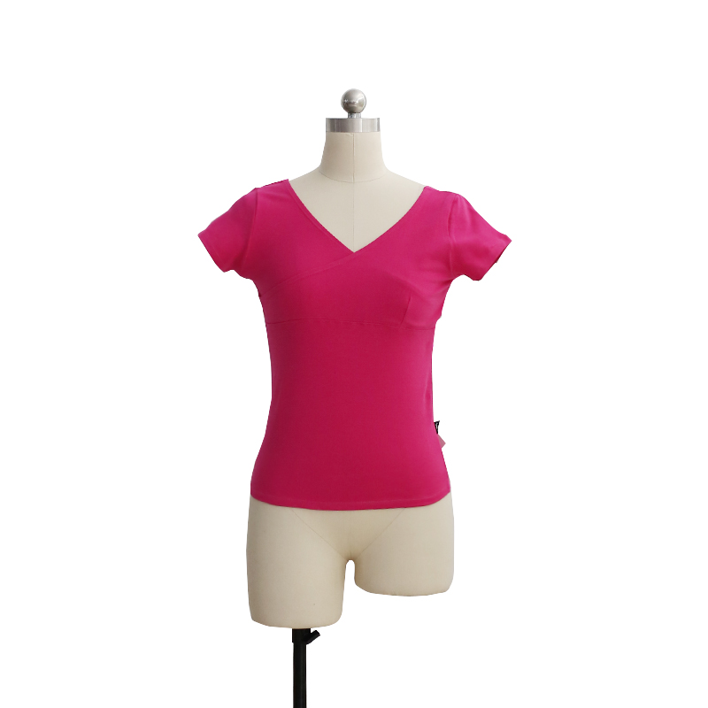 Áo cotton ngắn tay trước V sau cổ tròn nhảy tập quần áo body áo học sinh mẫu giáo giáo viên thể hình cơ bản thể dục nhịp điệu áo thun nữ - Khiêu vũ / Thể dục nhịp điệu / Thể dục dụng cụ váy nhảy cha cha cha