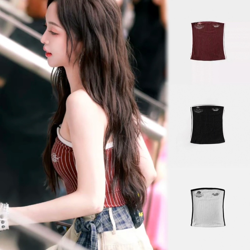 Wu Xuan Yi's Same Style Badblood American-Style Striped Tube Top for Women, Sexy and Slim-Fitting Short Top