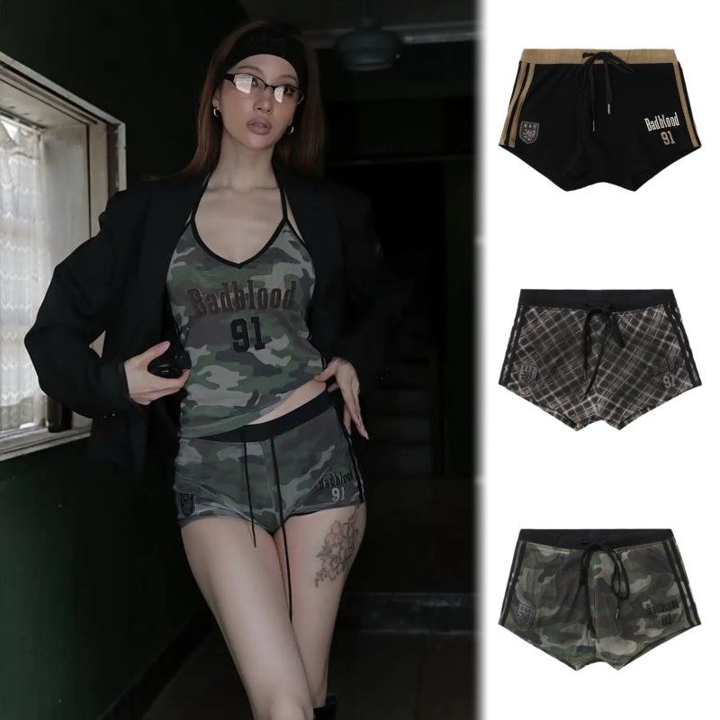 Korean Badblood American Retro 91 Drawstring Sports Shorts Boxer Shorts Sexy Hot Girl Camouflage Dance Shorts
