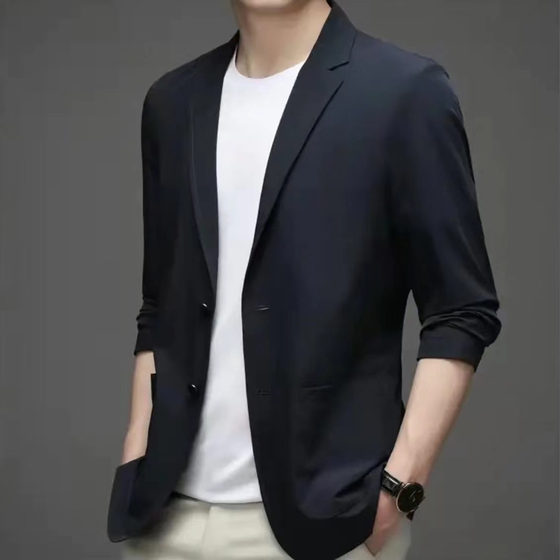 胖子薄款西服男士大码夏季休闲单西装冰丝弹力防晒外套加肥200斤