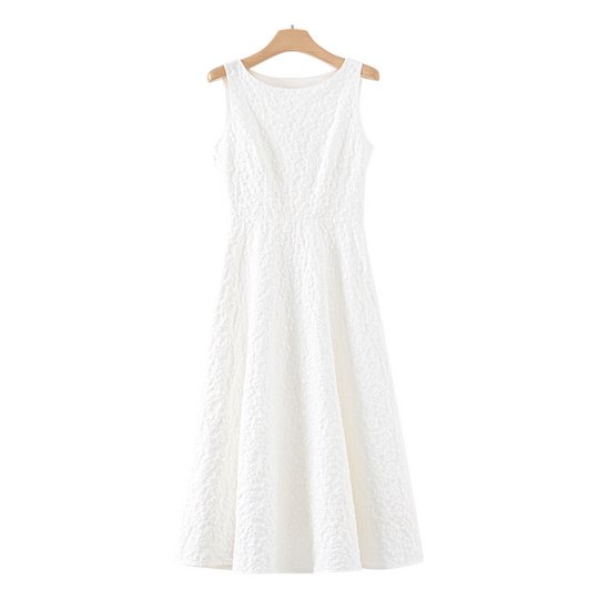 Late White 2024 Summer New Jacquard French Long Skirt Retro High Waist Slim Niche Sleeveless Dress Feminine Style