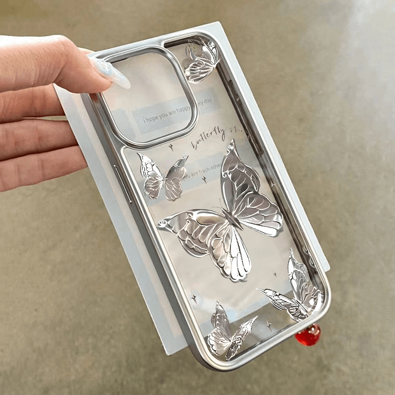 ins Dreamy Butterfly Electroplated Frame Phone Case for Apple 17 Pro Max iPhone 16 /15/14 Creative 13 Niche 12 New 11/Xr High-End Women's Model 7P Acrylic Dirt-Resistant Anti-Drop Case