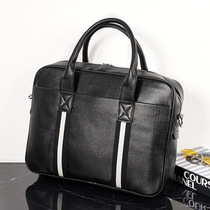 Hong Kong leather tide briefcase male new handbag business cortex large capacity computer package
