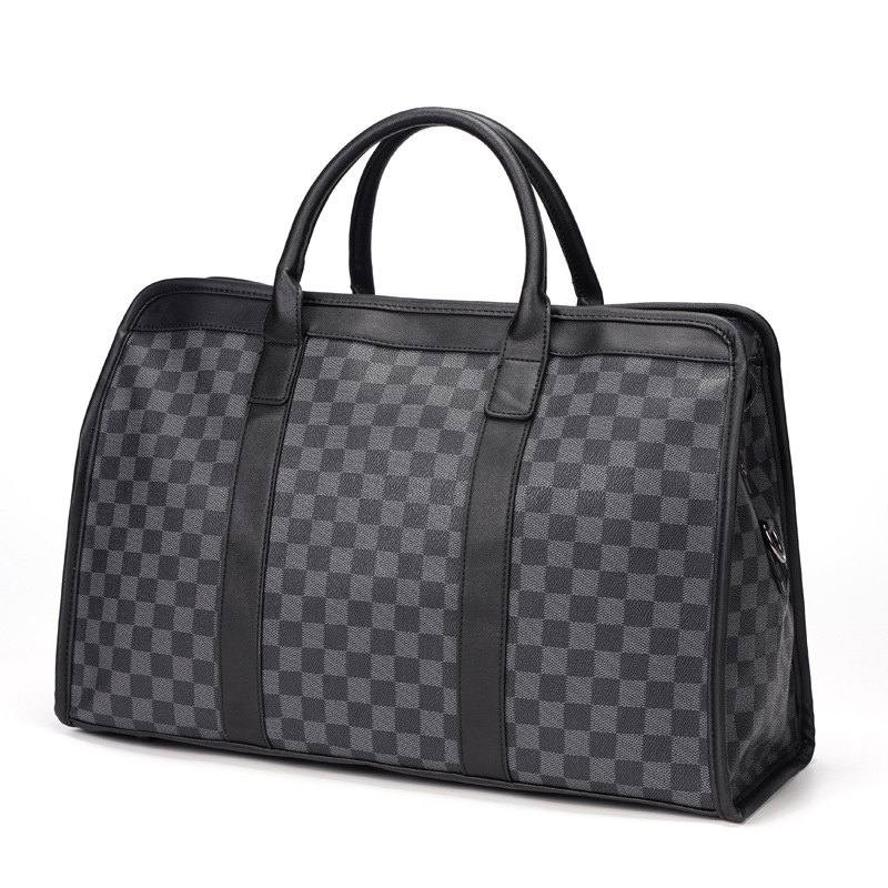 Hong Kong leather classic plaid horizontal handbag large capacity trendy fitness bag travel bag short-distance luggage bag