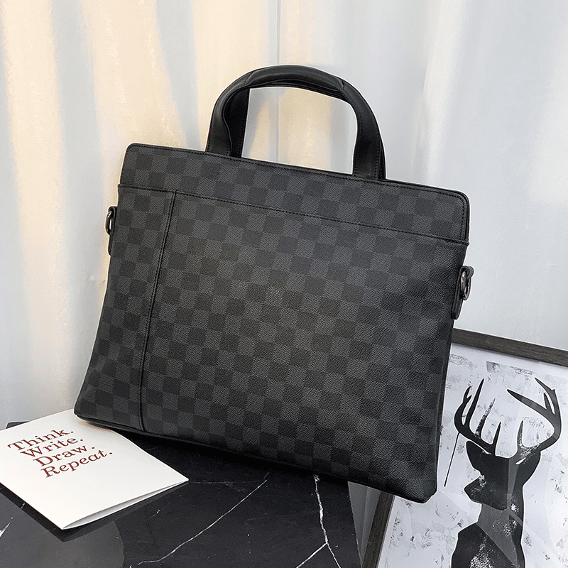 Hong Kong leather 2020 plaid briefcase new one-shoulder men's bag handbag oblique business leisure business trip