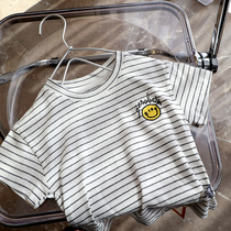 Baby striped short sleeve T-shirt Summer thin male and female summer clothing compassionate 1-3-year-old childrens half sleeve blouse