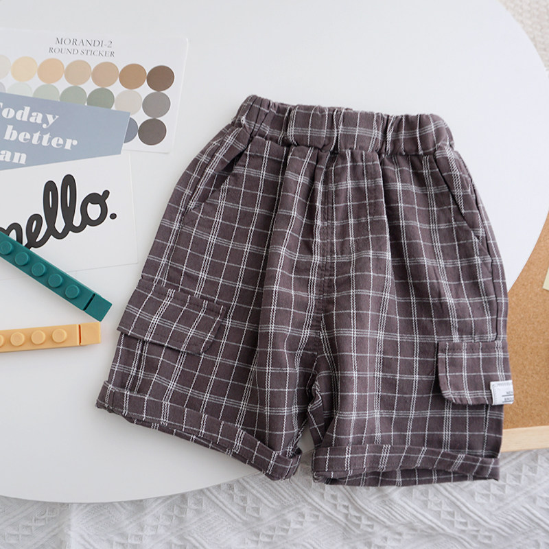 Children's plaid 50% pants outside wearing summer thin male children's beach pants shorts female baby foreign Han version 50% pants