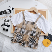 Baby Foreign Air Braces Shorts for men and women Girls Checkered Pants 1-3-Year-Old Baby Boy Summer Dress Baby Summer Clothing