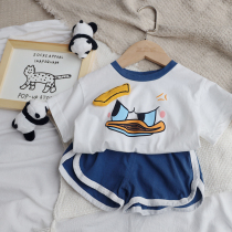Baby cute suit summer thin boys short-sleeved shorts two-piece female baby foreign-made cotton summer tide