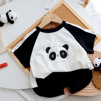 Baby Panda Suit Summer Thin male and boy short sleeve shorts Two sets female baby foreign air full cotton summer load