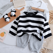 Childrens clothing Children foreign air striped sweatshirt spring autumn male and female baby Han version of autumn clothes jacket headcoat jacket 2021 new