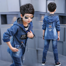 Boys denim coat 2021 new spring and autumn clothes thin foreign style Korean version of Zhongda Tong long windbreaker English style