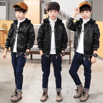 Childrens clothing boys coat spring and autumn models 2021 new fashion leather clothing locomotive tide boys autumn jacket jacket jacket foreign gas
