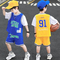 Boy Cool Shuai Childrens basketball clothes suit 2022 new boys Summer sportswear short sleeves Two sets of damp