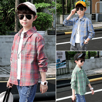 Boys plaid shirt Spring and Autumn Tide foreign air Korean version 2021 New middle children autumn coat childrens shirt coat