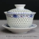 Tổ ong Linglong Trà Bát Jingdezhen Kungfu Openwork Bát Cực lớn Handmade Bộ bát trà xanh và trắng