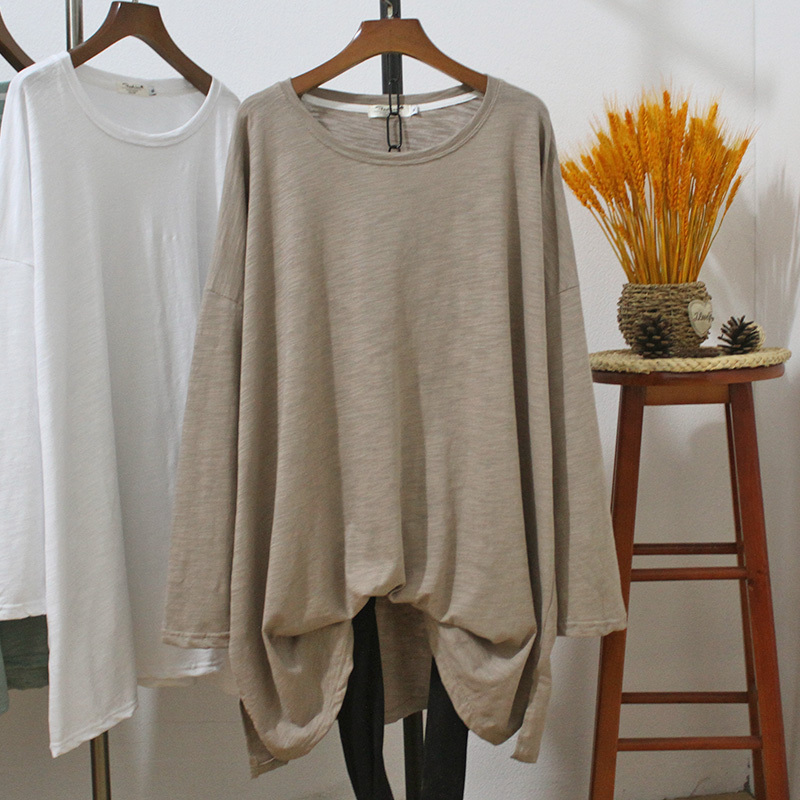 Extra Large Size Bamboo Cotton Long-Sleeved T-Shirt for Women, Loose Fit for Plus-Size Women, 100kg Medium-Length Style, Thin Spring and Autumn Style, Maternity Wear to Cover the Belly