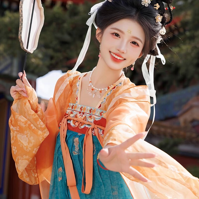 Jinyouyijia Luoshuiyunshang Tang-Style Hanfu for Women, Daily Wear, Chinese Style, Chest-Length Ru Skirt, Stunning Little Tang-Style Ancient Costume