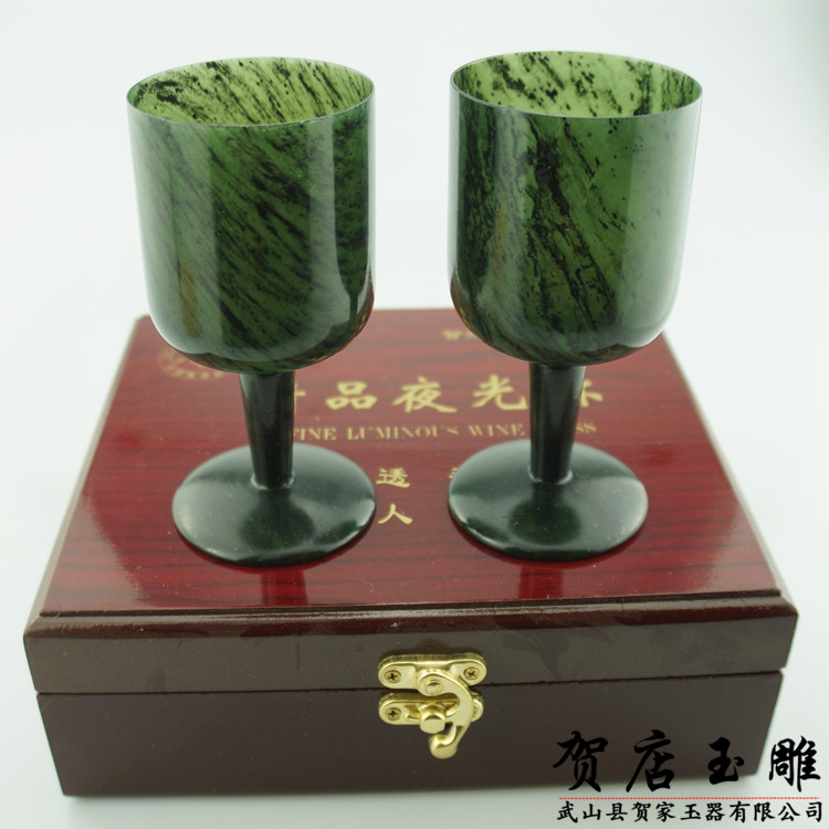 Red wine set Jiuquan Luminous cup Qilian Jade Mandarin duck Jade large goblet Beer glass Red wine glass 