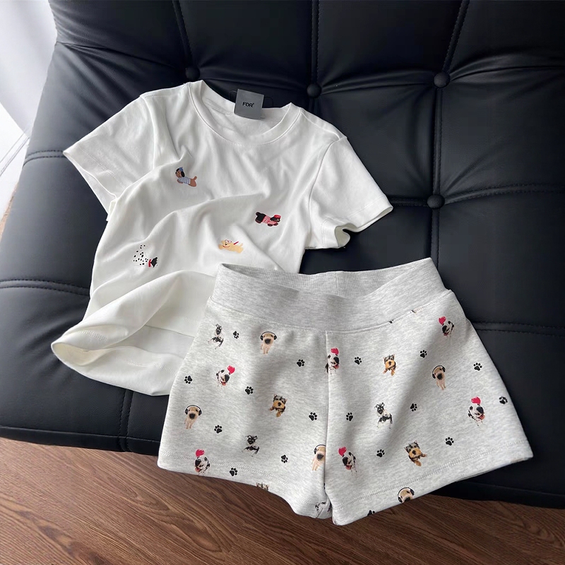 Sin Glee Korean Style Cartoon Puppy Print Pajamas Set for Women, New Summer Short-Sleeved Shorts Home Wear